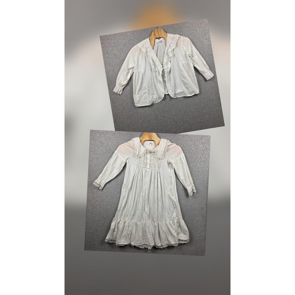 Karni Gannay Nightgown Jacket Set Womens Large White‎ Lace Swiss Dot Cotton Boho
